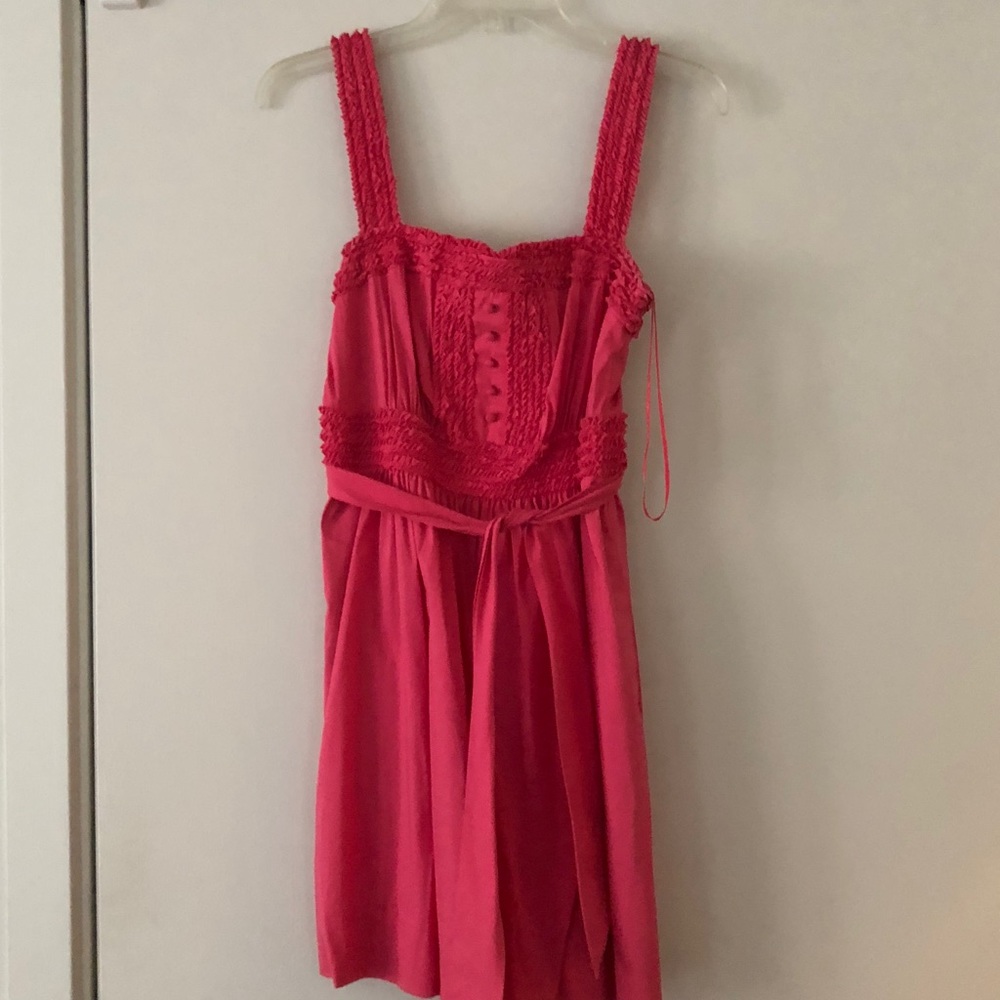 BCBG Max Azria pink ruffled day-to-night dress.